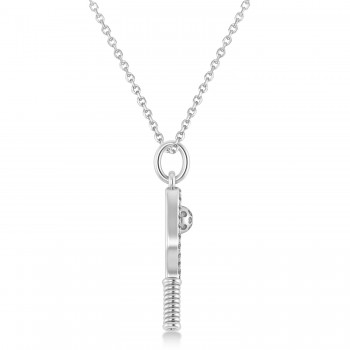 Diamond Pickleball Paddle Pendant Necklace 14k White Gold (0.24ct)