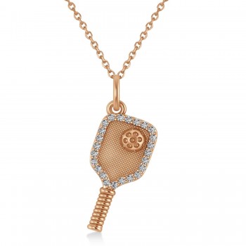 Diamond Pickleball Paddle Pendant Necklace 18k Rose Gold (0.24ct)