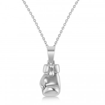 Boxing Glove Charm Pendant Necklace 14K White Gold