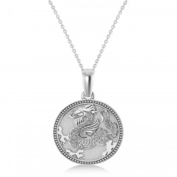 Dragon Zodiac Pendant Necklace 14K White Gold