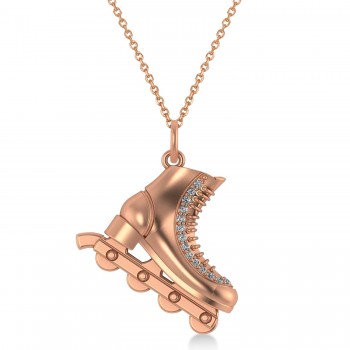 Diamond Accented Rollerblade Pendant Necklace 14K Rose Gold (0.15ct)