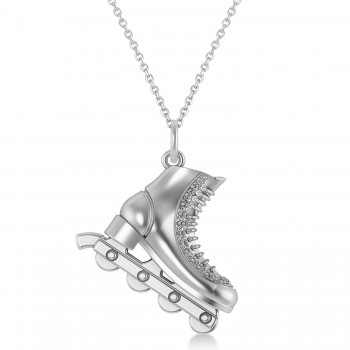 Diamond Accented Rollerblade Pendant Necklace 14K White Gold (0.15ct)