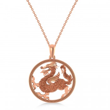 Dragon Charm Pendant Necklace 14K Rose Gold