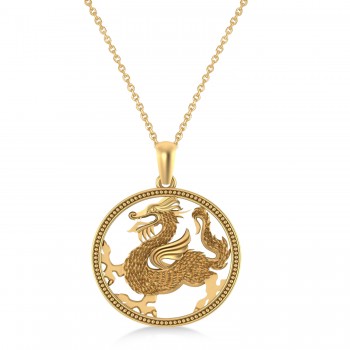 Dragon Charm Pendant Necklace 14K Yellow Gold