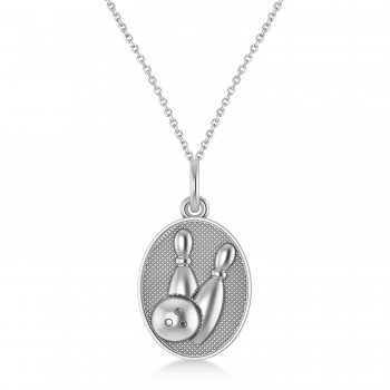 Bowling Disc Charm Men's Pendant Necklace 14K White Gold