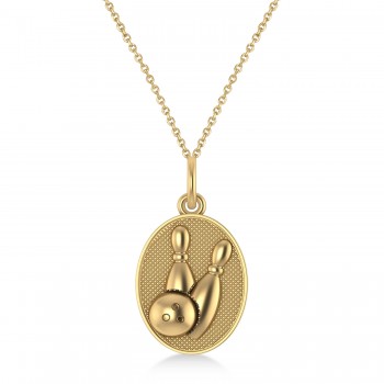 Bowling Disc Charm Pendant Necklace 14K Yellow Gold