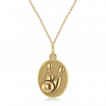 Bowling Disc Charm Men's Pendant Necklace 14K Yellow Gold