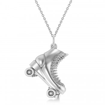 Diamond Accented Roller Skate Pendant Necklace 14K White Gold (0.15ct)