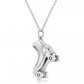 Diamond Accented Roller Skate Pendant Necklace 14K White Gold (0.15ct)