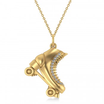 Diamond Accented Roller Skate Pendant Necklace 14K Yellow Gold (0.15ct)