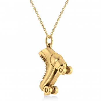Diamond Accented Roller Skate Pendant Necklace 14K Yellow Gold (0.15ct)
