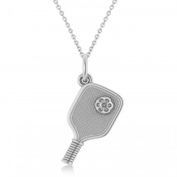 Large Pickleball Paddle Pendant Necklace 14k White Gold