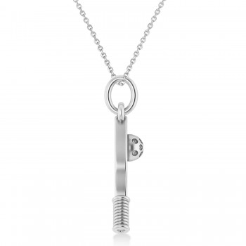 Large Pickleball Paddle Pendant Necklace 14k White Gold