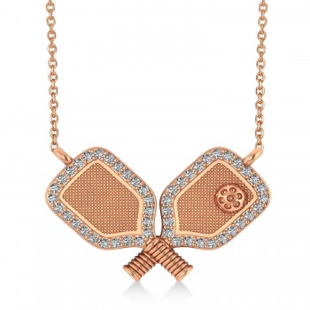 Diamond Large Dual Pickleball Paddle Pendant Necklace 18K Rose Gold (0.50ct)