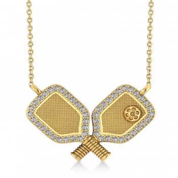 Diamond Large Dual Pickleball Paddle Pendant Necklace 18K Yellow Gold (0.50ct)