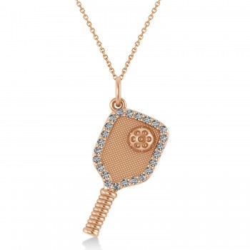 Diamond Pickleball Paddle Pendant Necklace 14k Rose Gold (0.50ct)