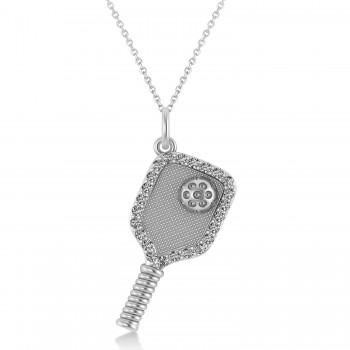 Diamond Pickleball Paddle Pendant Necklace 14k White Gold (0.50ct)