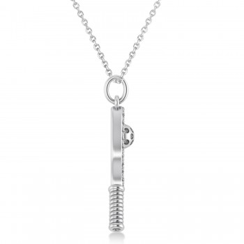 Diamond Pickleball Paddle Pendant Necklace 14k White Gold (0.50ct)