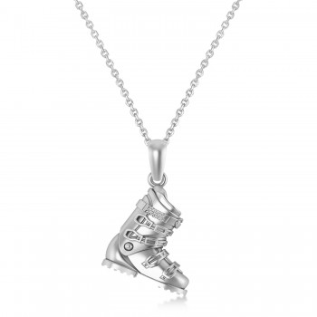 Ski Boot Charm Pendant Necklace 14K White Gold