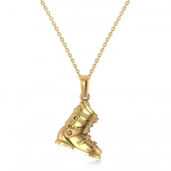 Ski Boot Charm Pendant Necklace 14K Yellow Gold