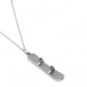 Snowboard with Boots Charm Pendant Necklace 14K White Gold