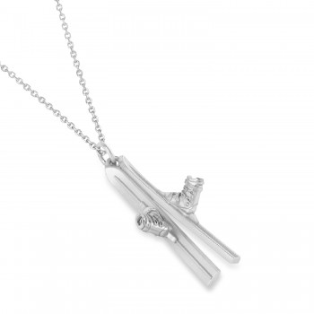 Skis with Boots Charm Pendant Necklace 14K White Gold