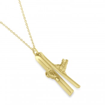 Skis with Boots Charm Pendant Necklace 14K Yellow Gold