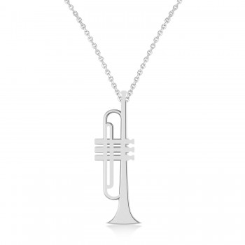 Trumpet Music Pendant Necklace 14K White Gold