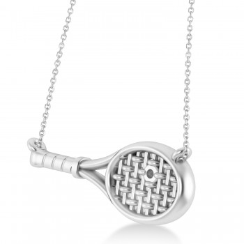 Tennis Racket with Diamond Ball Pendant Necklace 14k White Gold (0.05ct)