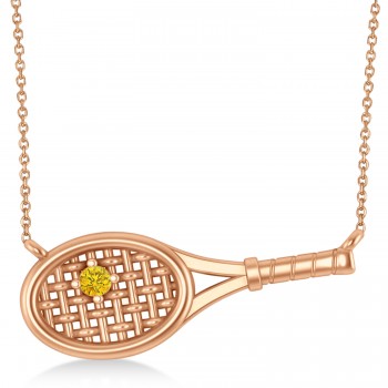 Tennis Racket with Yellow Sapphire Ball Pendant Necklace 14K Rose Gold (0.05ct)