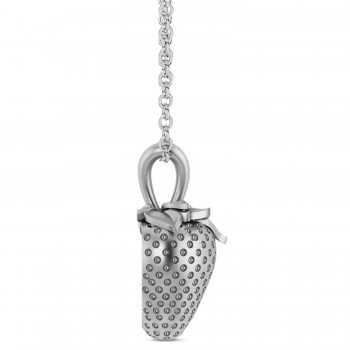 Strawberry Charm Pendant Necklace 14K White Gold