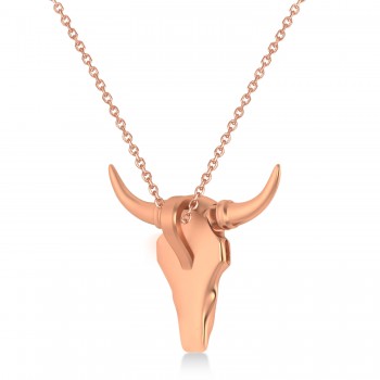 Steer Head Charm Pendant Necklace 14K Rose Gold