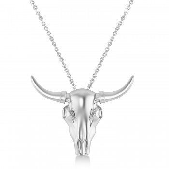 Steer Head Charm Pendant Necklace 14K White Gold