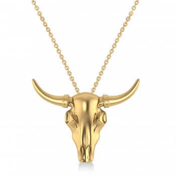 Steer Head Charm Pendant Necklace 14K Yellow Gold