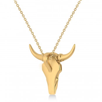 Steer Head Charm Pendant Necklace 14K Yellow Gold