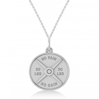 Weight Plate Charm Men's Pendant Necklace 14K White Gold