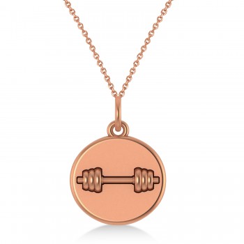 Dumbbell Disc Charm Men's Pendant Necklace 14K Rose Gold