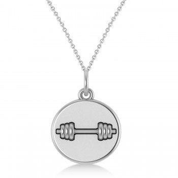 Dumbbell Disc Charm Men's Pendant Necklace 14K White Gold