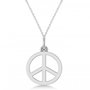 Peace Symbol Charm Pendant Necklace 14K White Gold