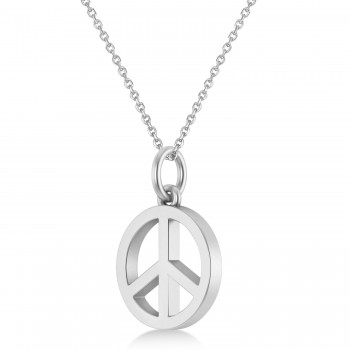 Peace Symbol Charm Pendant Necklace 14K White Gold