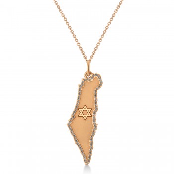 Diamond Accented Israel Map Pendant Necklace 14K Rose Gold (0.37ct)