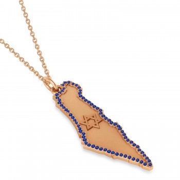 Blue Sapphire Israel Map Pendant Necklace 14K Rose Gold (0.37ct)