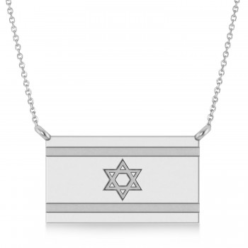 Israel Flag Pendant Necklace 14K White Gold