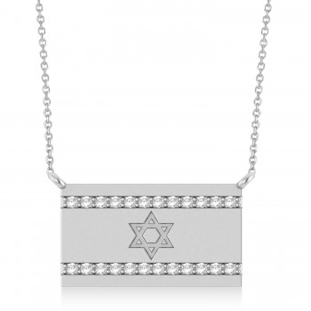 Diamond Accented Israel Flag Pendant Necklace 14K White Gold (0.24ct)