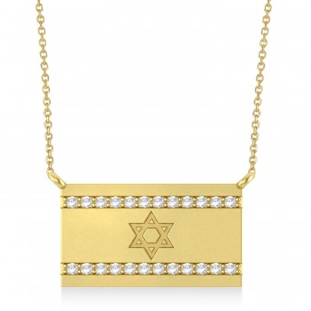 Diamond Accented Israel Flag Pendant Necklace 14K Yellow Gold (0.24ct)
