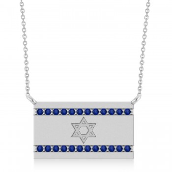 Blue Sapphire Israel Flag Pendant Necklace 14K White Gold (0.24 ct)