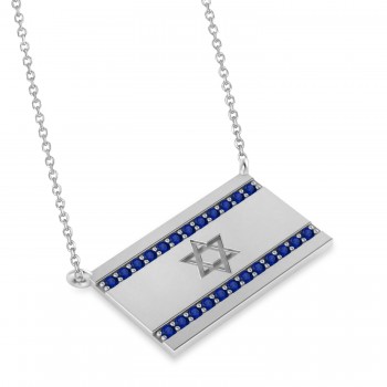 Blue Sapphire Israel Flag Pendant Necklace 14K White Gold (0.24 ct)