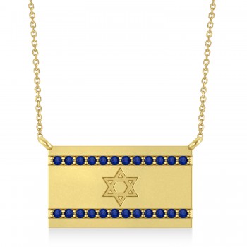 Blue Sapphire Israel Flag Pendant Necklace 14K Yellow Gold (0.24 ct)