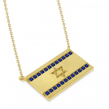 Blue Sapphire Israel Flag Pendant Necklace 14K Yellow Gold (0.24 ct)