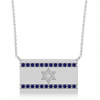 Blue Sapphire Israel Flag Pendant Necklace in Sterling Silver (0.24 ct)